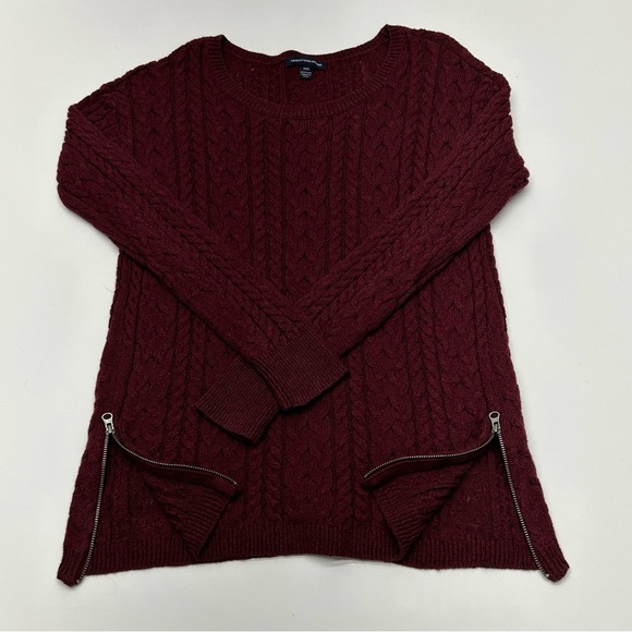 American Eagle Women’s Maroon Cable Knit Sweater M Y2K PREPPY CASUAL - Picture 12 of 14